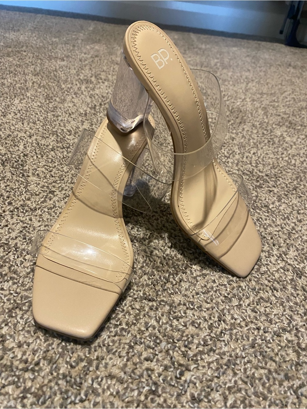 bp Beige Nola Clear Strap Block Heel Sandals